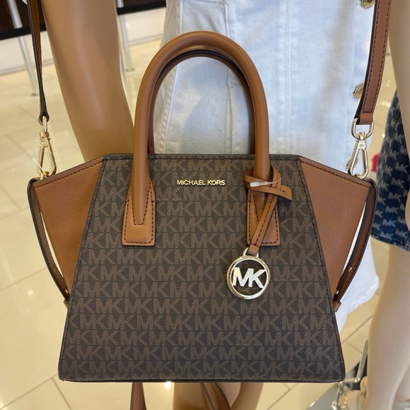 Michael Kors Avril Small Leather Logo Satchel Crossbody Brown Top Zip Bag NWT - Picture 8 of 16